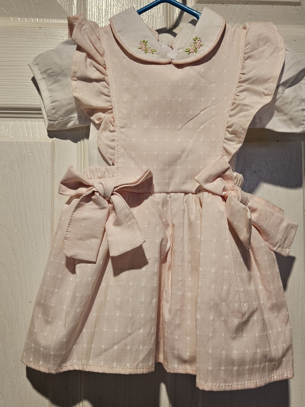 Pink and White baby Dress Set with Embroidered Collar 9 months